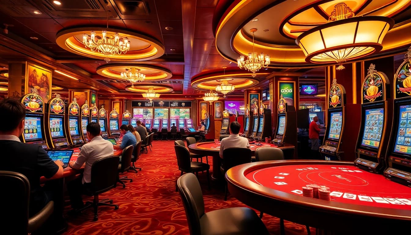 Players enjoying a thrilling game on the go8 online casino platform with vibrant slot machines.