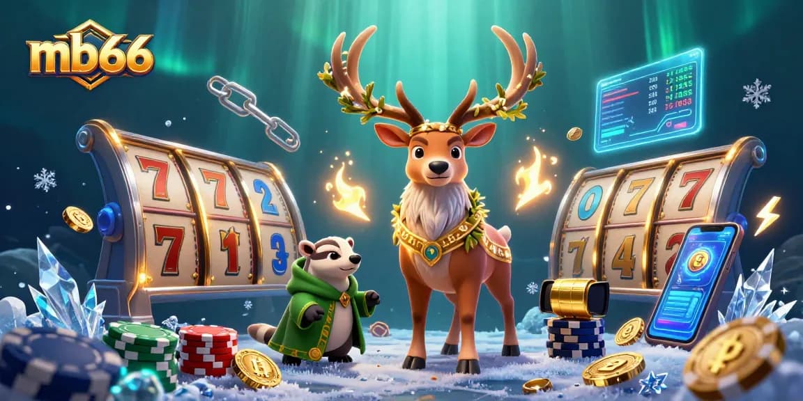 Experience thrilling gameplay at mb66 with dynamic slot reels and glowing digital coins in a magical scene.