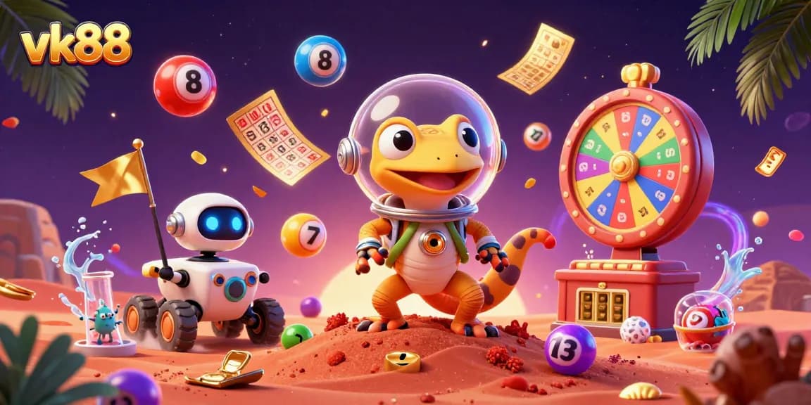 Engage with vk88's vivid Martian casino theme featuring lively lottery action and vibrant alien elements.