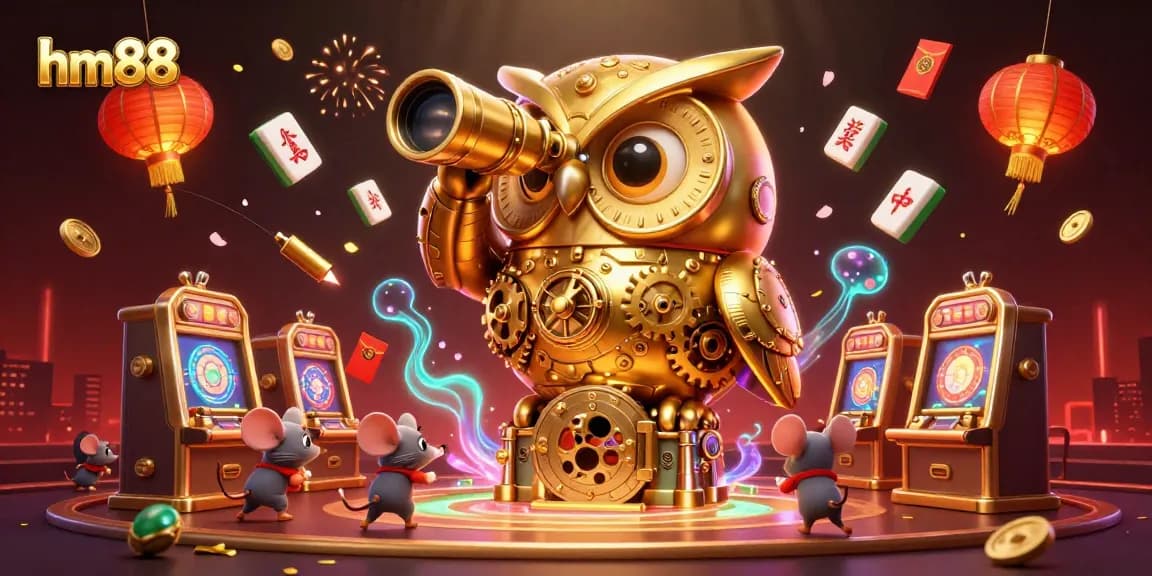 Experience the excitement of hm88 with a captivating casino scene featuring a golden owl and dynamic game elements.