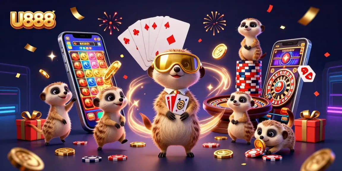 U888 features a delightful colony of meerkats thriving in a colorful casino environment.