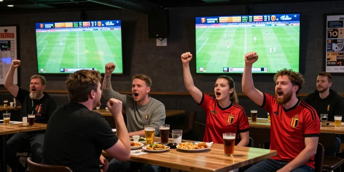 De Belgische Pro League in een levendige sportsbar met enthousiaste fans die live wedden.