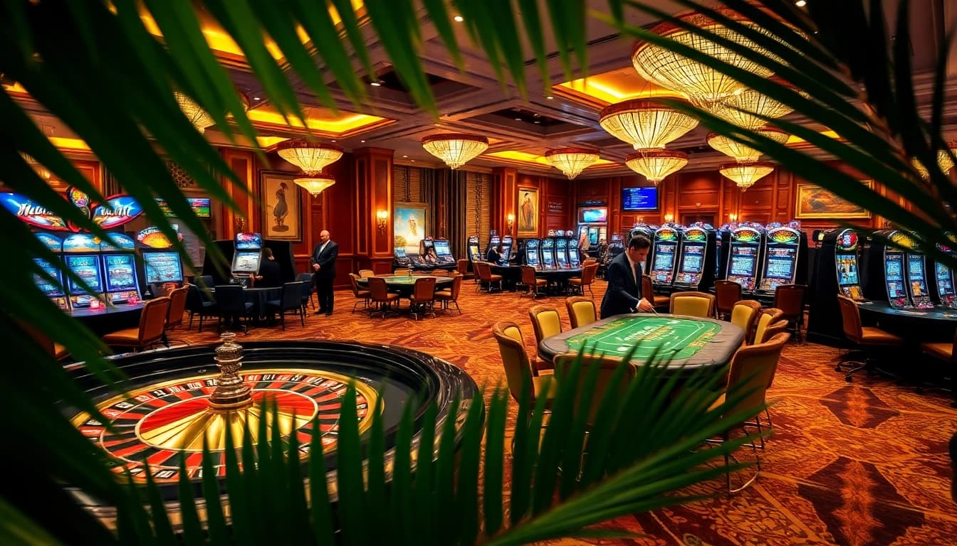 Nohu-inspired casino scene showcasing roulette and poker tables, evoking excitement and elegance.