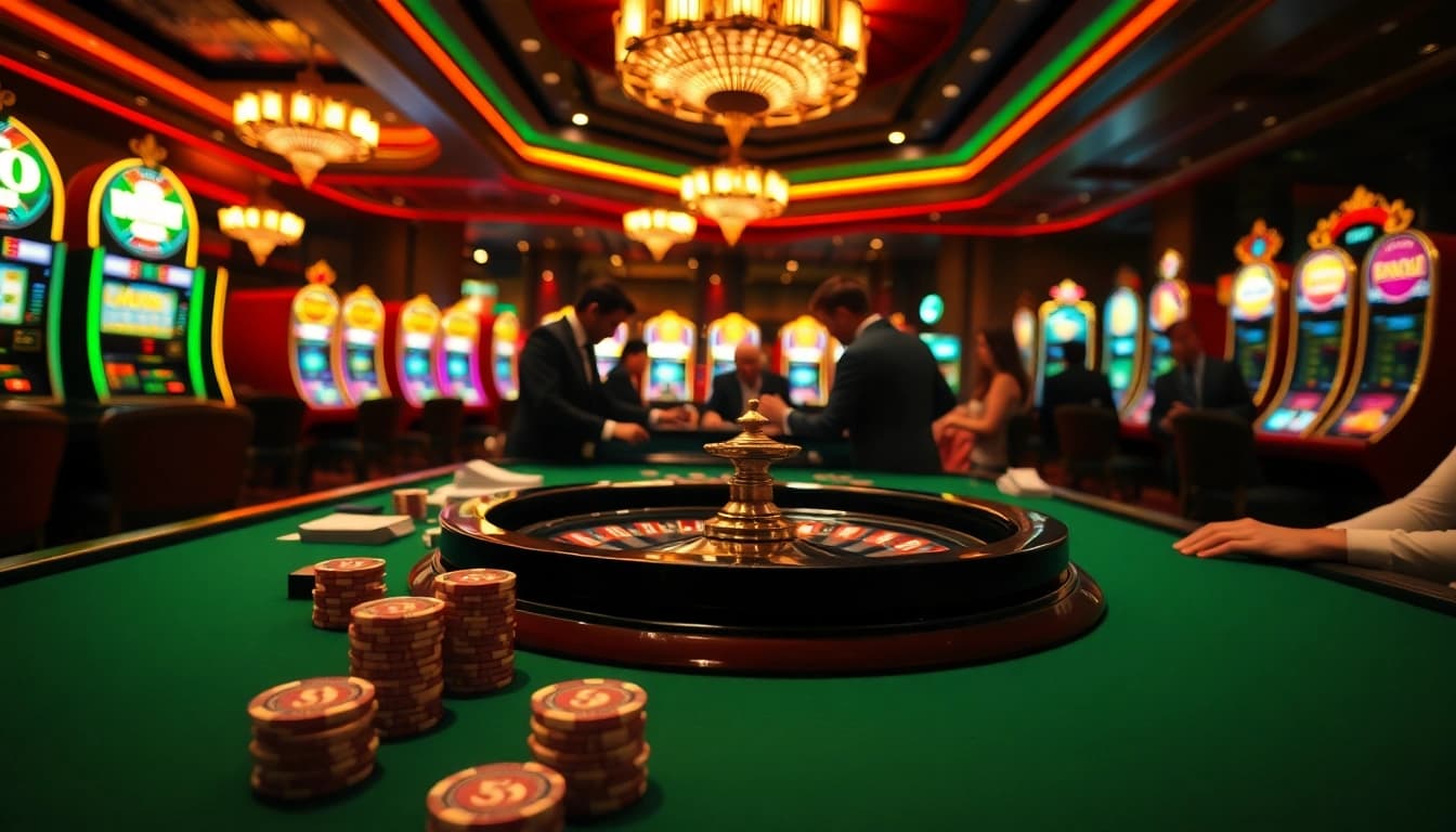 Engaging roulette game at a casino showcasing 7mcn excitement with players focused on high stakes.