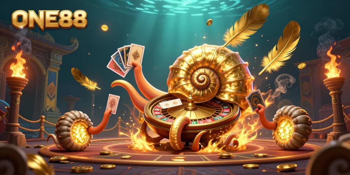 Experience the thrill of ONE88 with a vibrant illustration showcasing an ancient nautilus roulette wheel.