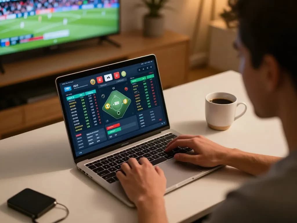 Placing bets on Link nhà cái Sky88's online sports interface during an exciting game.