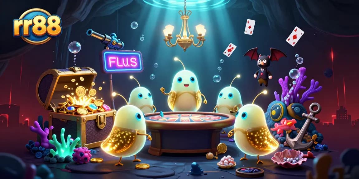 Experience rr88's vibrant cave casino with glowing elements and dynamic gaming action.