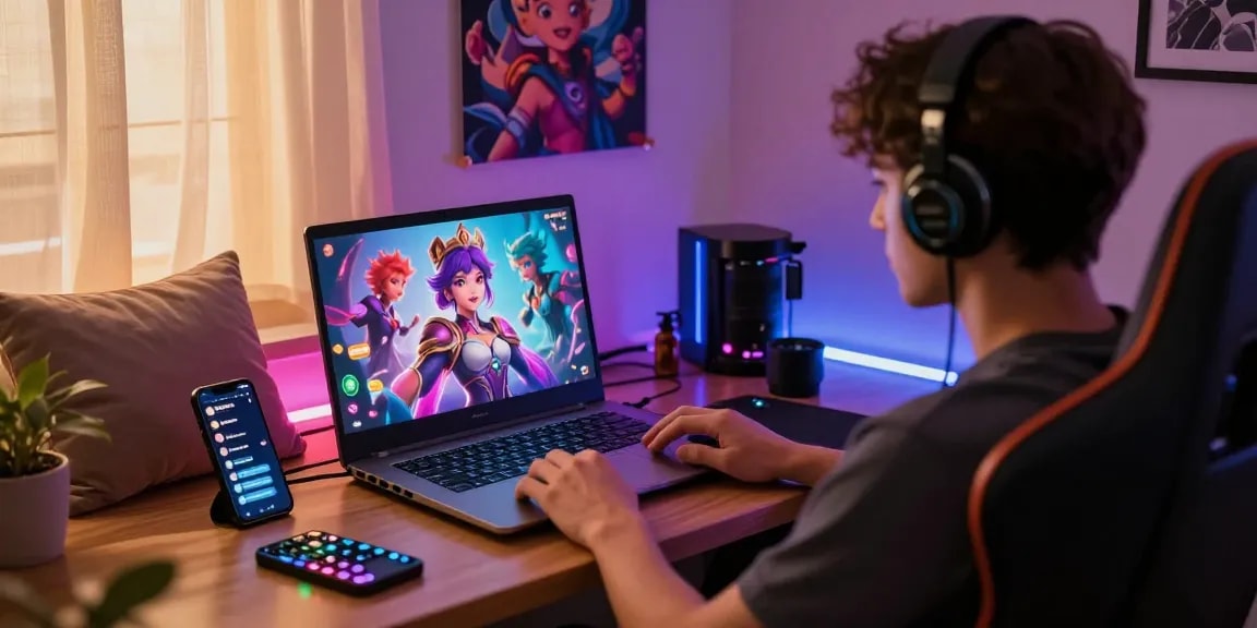 User engaging with nsfw character ai on a laptop in a cozy digital setting.