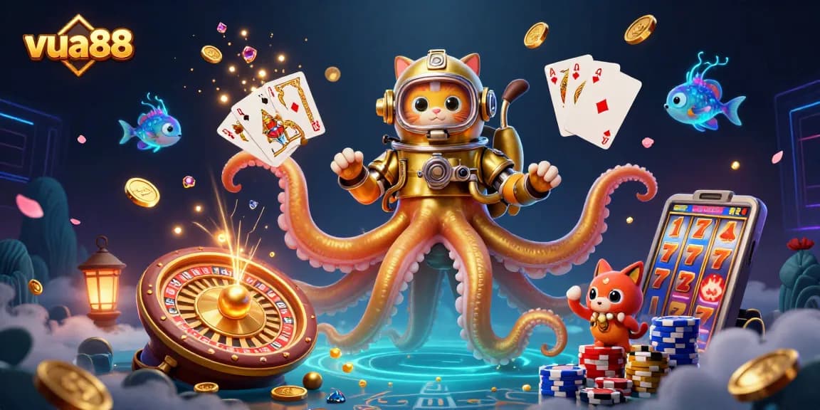 vua88 captures the excitement of slot games with kraken and festive casino elements.