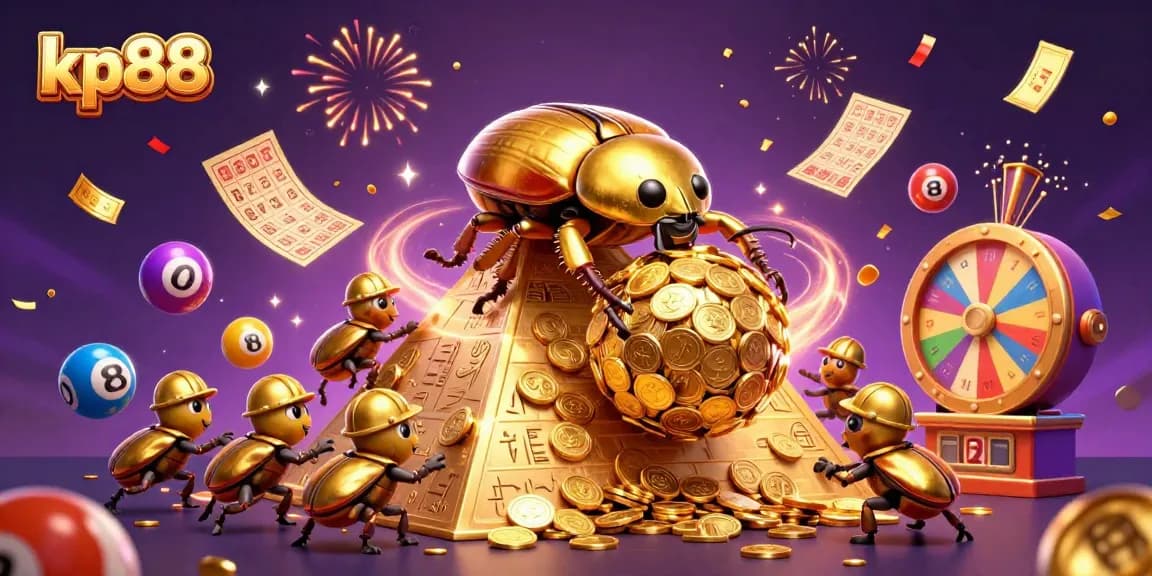 Engage in exciting gameplay at kp88 with vibrant lottery balls and dynamic prizes illustrated in a 3D scene.
