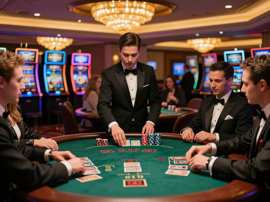 Experience elite gameplay at TopClub with engaging blackjack table action in a luxurious casino setting.
