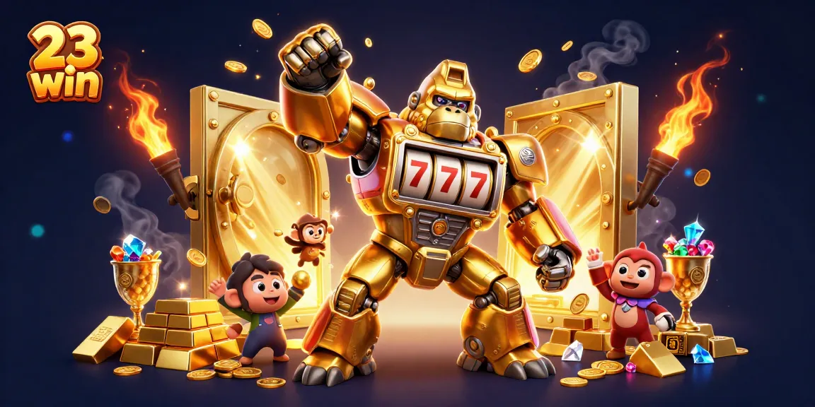 Engage in thrilling gameplay with the 23 win golden gorilla mech and treasures bursting out.