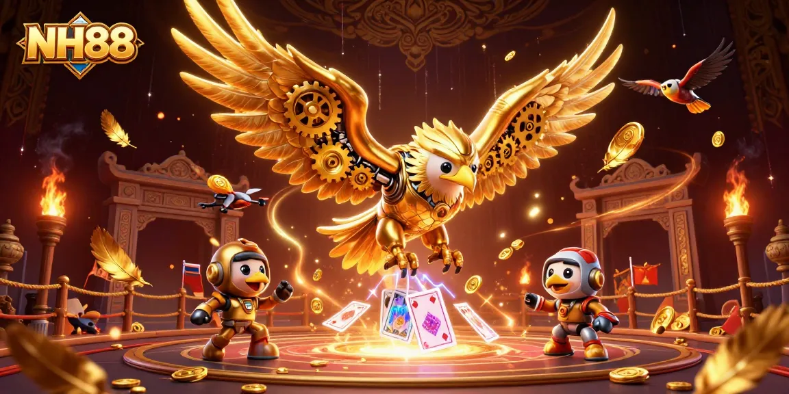 Experience NH88's thrilling casino action with 3D golden eagle and holographic cards.