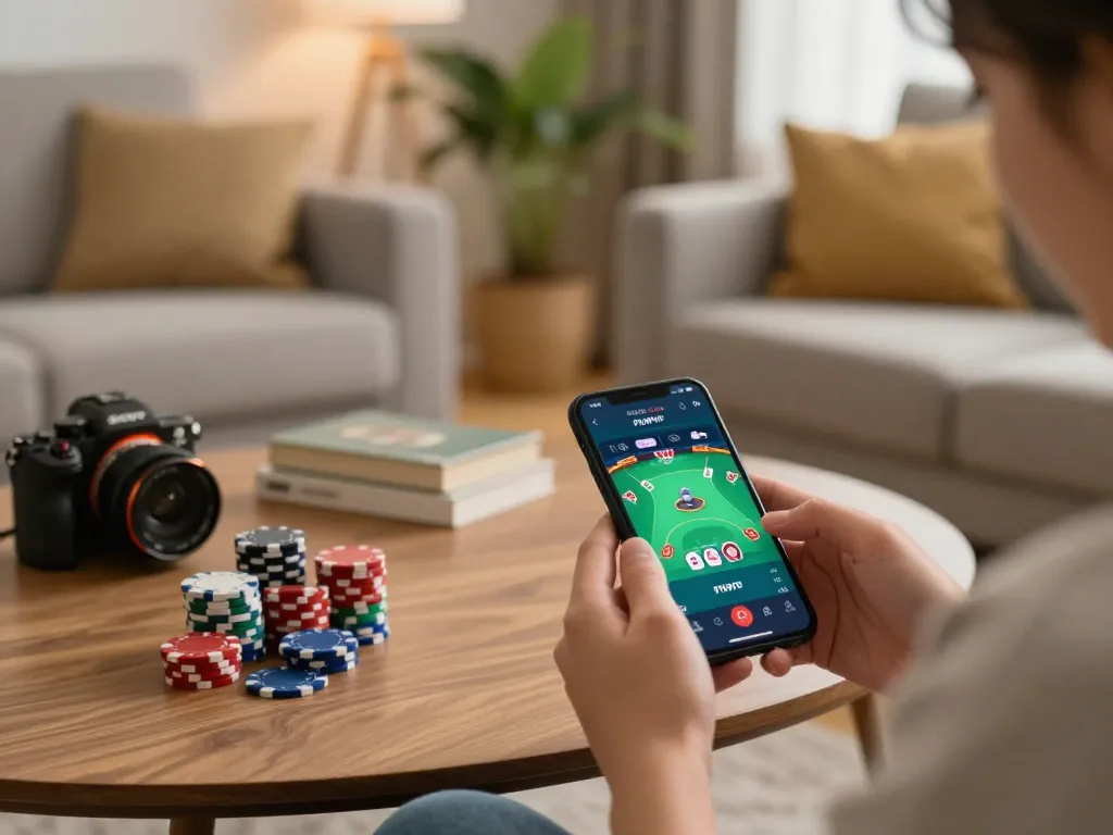Engaging in a thrilling gaming session on PHPVIP mobile app in a cozy living room.