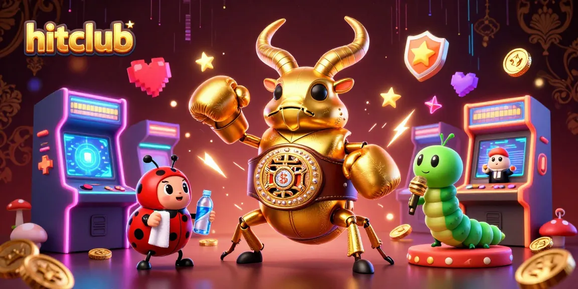 hitclub showcases an exciting casino atmosphere featuring an action-packed 3D illustration of a giant beetle boxing champion.