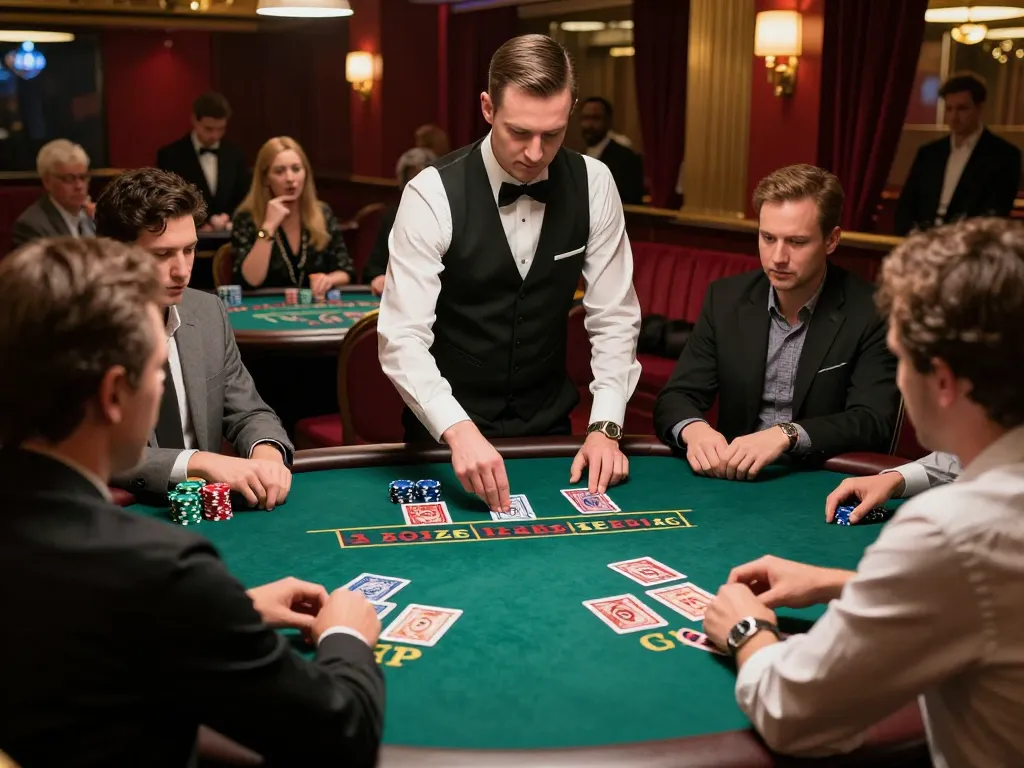 High-stakes blackjack action showcasing Trang chủ Sky88 gaming excitement with players and cards.