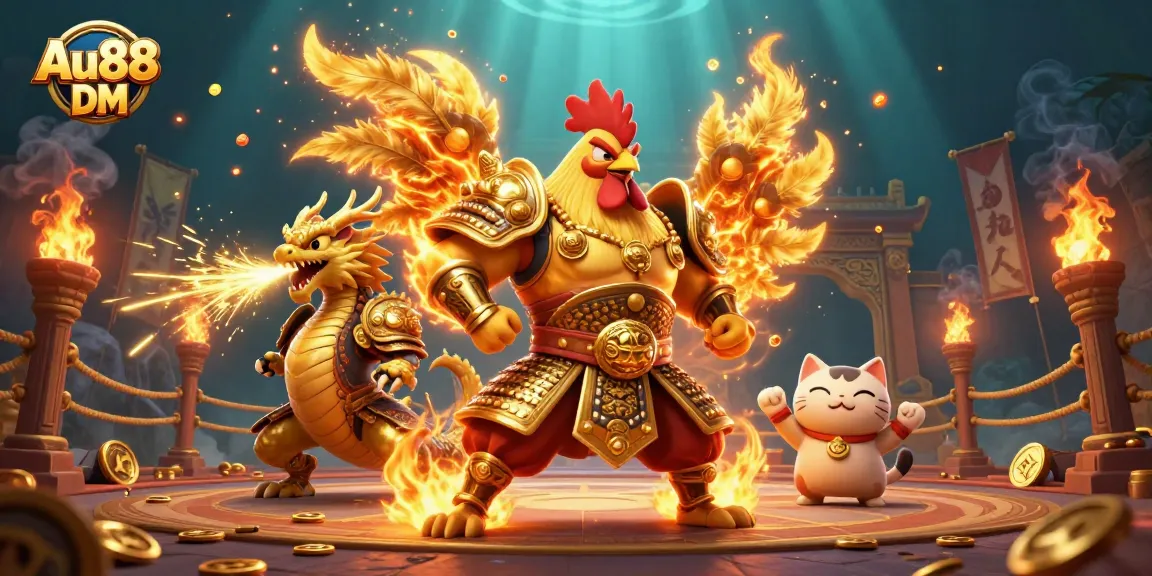 Engage with Au88 DM at this vibrant 3D casino scene featuring dynamic characters and action elements.