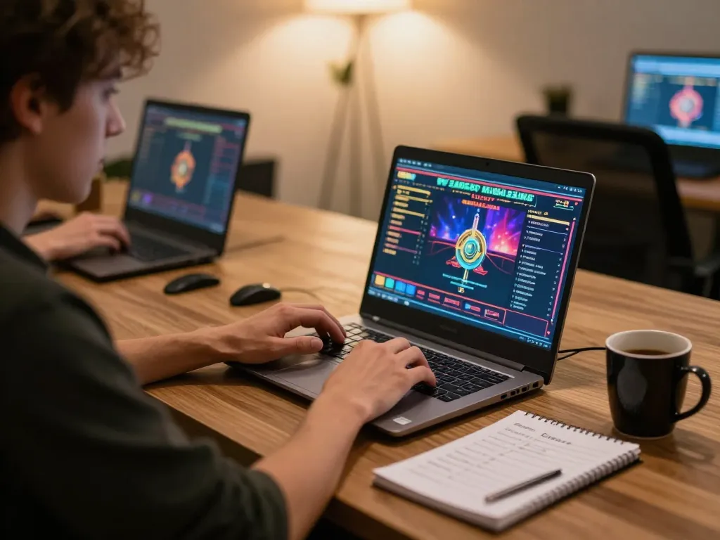 Player enjoying live SAOBET action on their laptop, strategic gaming atmosphere captured