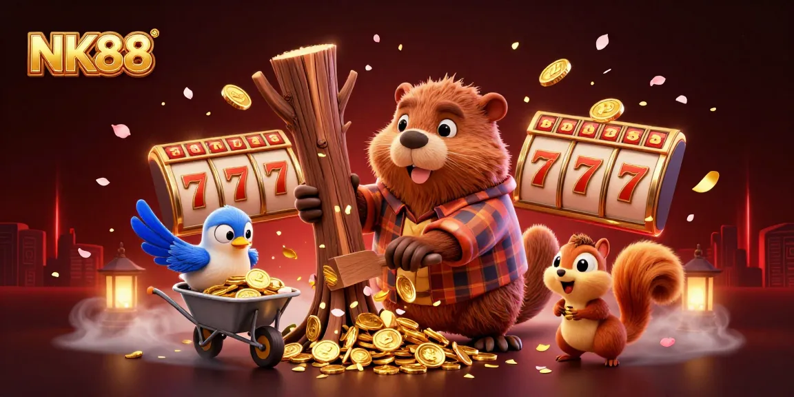 Engage in thrilling gameplay at NK88 with vibrant slots and golden coins raining down.