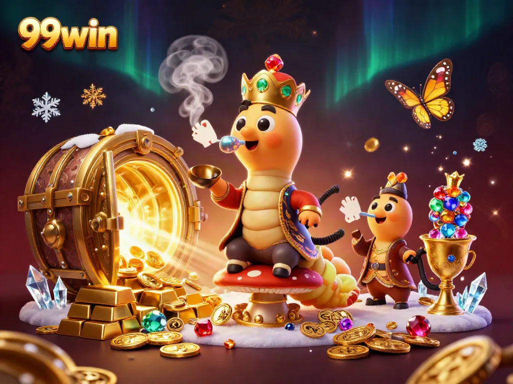 Experience thrilling gaming moments with 99win's vibrant casino atmosphere featuring lavish elements and characters.