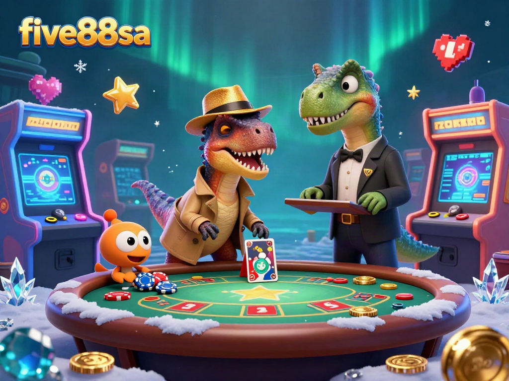 Watch the energetic scene of five88sa featuring a velociraptor at blackjack while a compy pickpockets chips.