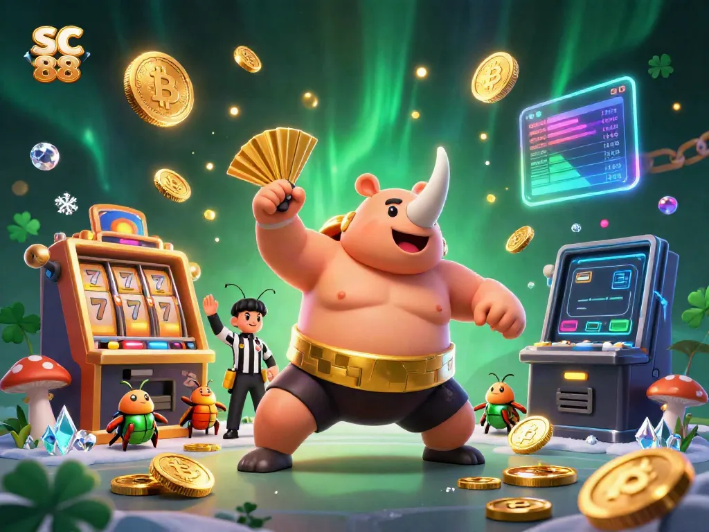 Experience thrilling wins at SC 88 with a vibrant casino scene featuring dynamic characters and golden coins.