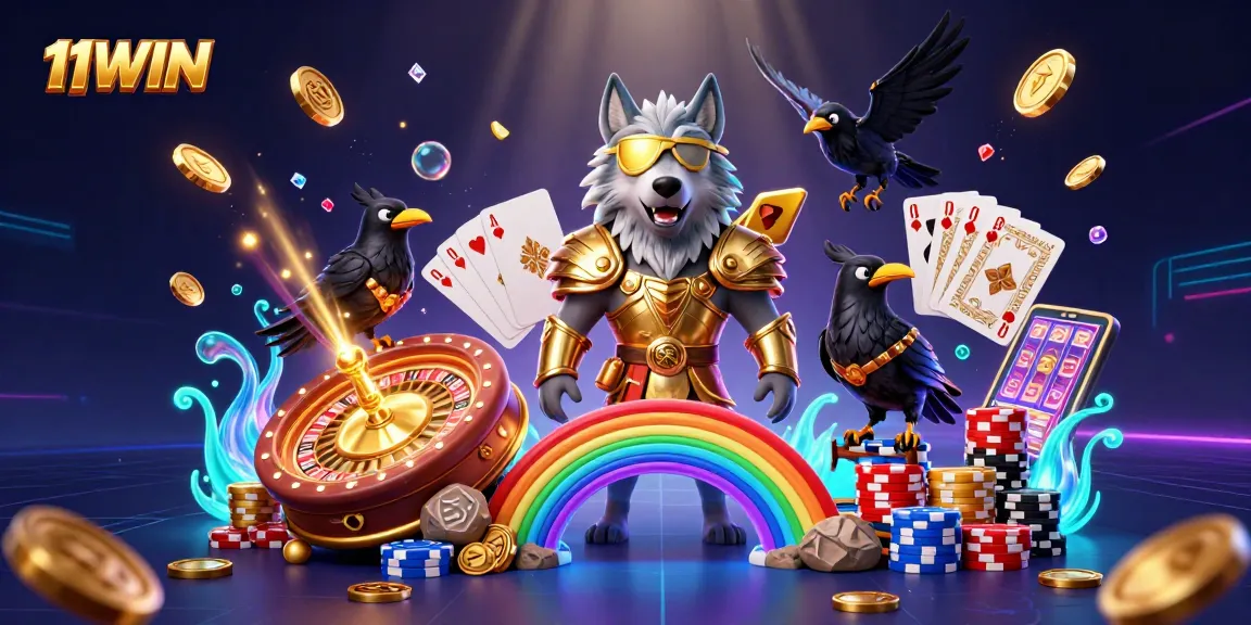 Experience thrilling gameplay with 11WIN, featuring Norse characters and casino elements in an engaging scene.