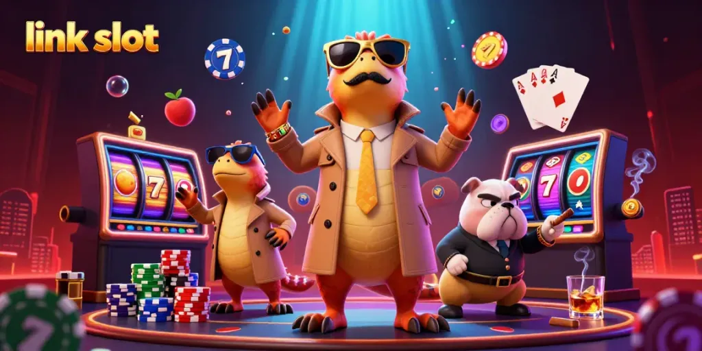 Spin and win with link slot at a vibrant VIP casino, featuring dynamic raptors and colorful game reels.