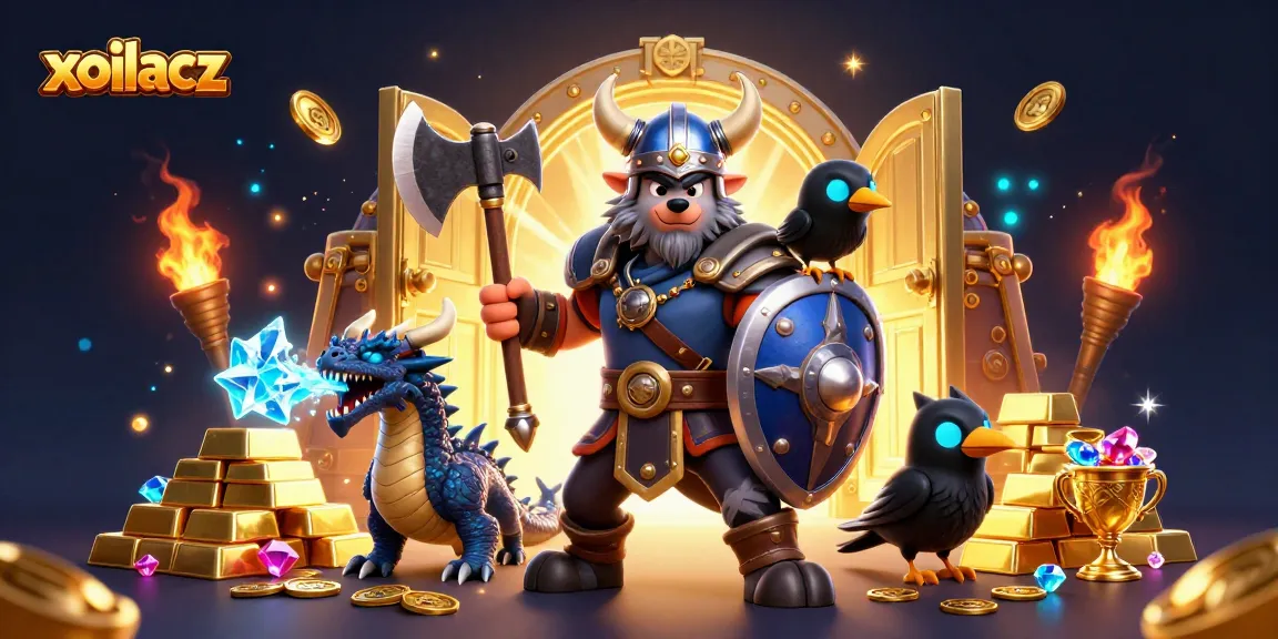 Xoilacz engages players with a Viking warrior, dragon, and gems in an exciting betting adventure.