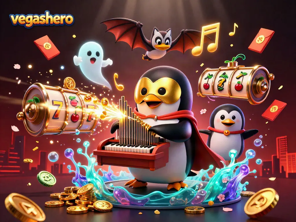 Experience wins with vegashero's vibrant cartoon casino illustration featuring playful characters and game elements.