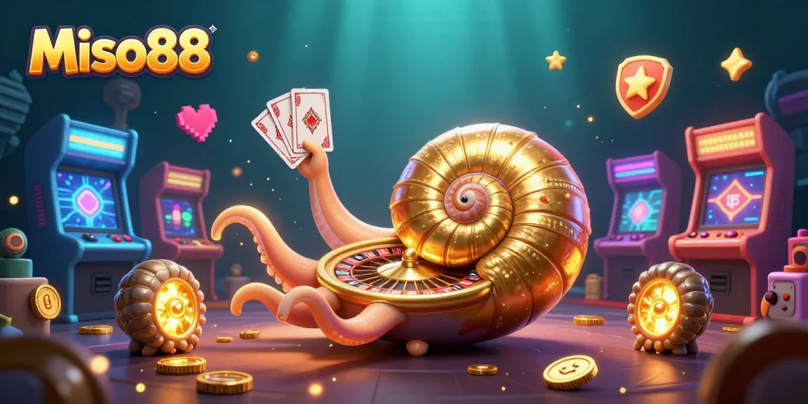 Engage with Miso88's exciting casino gaming experience featuring a giant nautilus roulette wheel and glowing game elements.