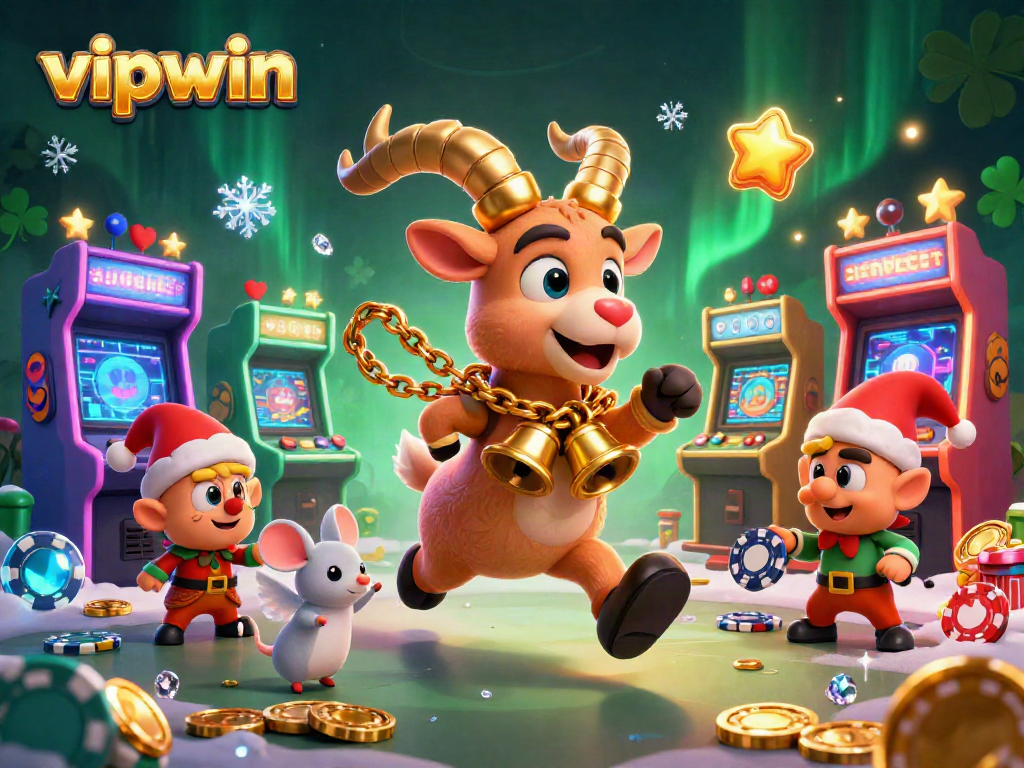 Engage with vipwin casino gaming, featuring Krampus in chains, angel mouse, and elf gremlins.