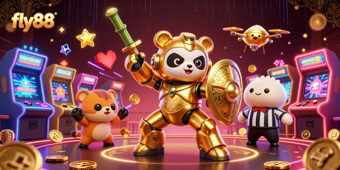 Engage in thrilling gameplay at fly88 with a 3D mech-suit panda and exciting casino elements.