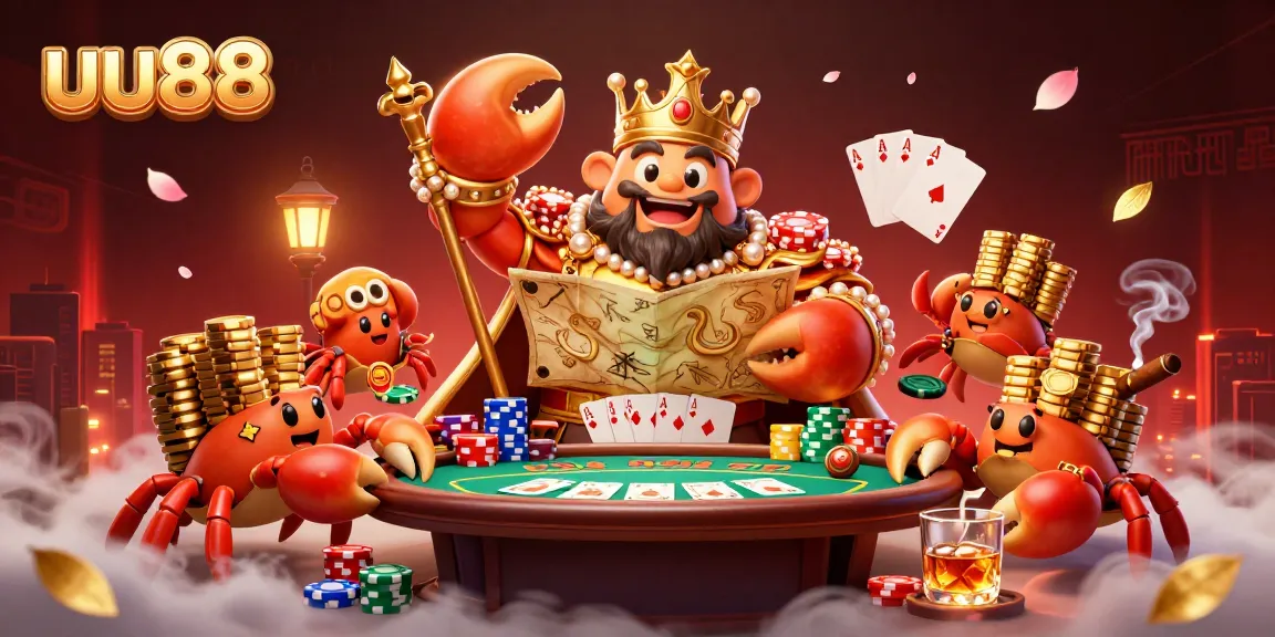 Engage in thrilling poker action at uu88 with a majestic crab emperor overseeing the game.
