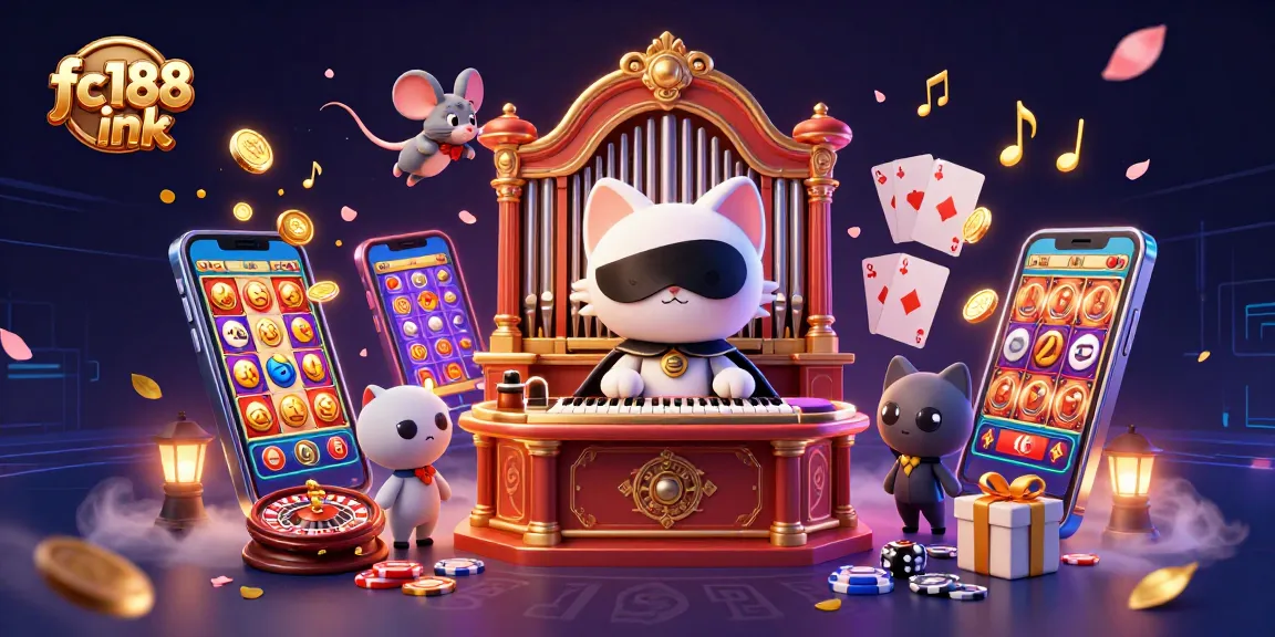 Engage with exciting fc188 ink adventures featuring a lively cat and mouse in a colorful casino setting.