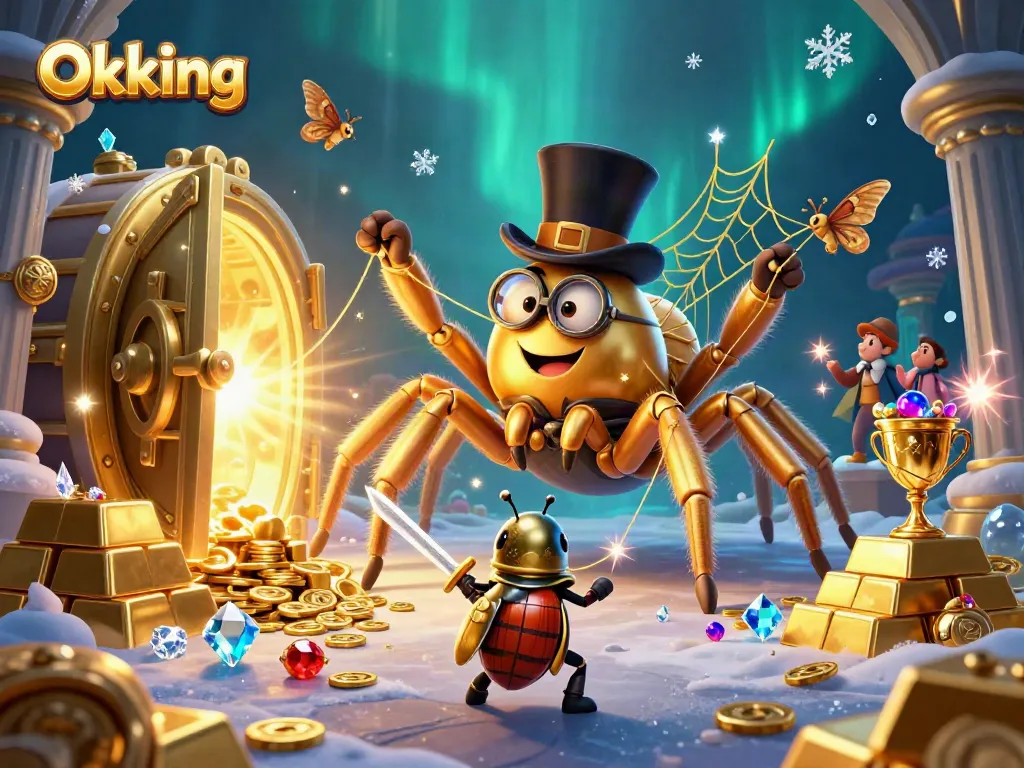 Engage in thrilling gameplay action at Okking with vibrant treasures and cartoon characters.