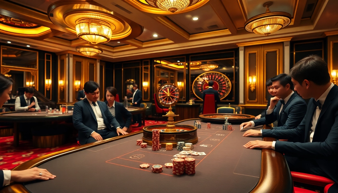 Players engaging in poker at a luxurious casino setting, showcasing the allure of https://fun888.co.com/.