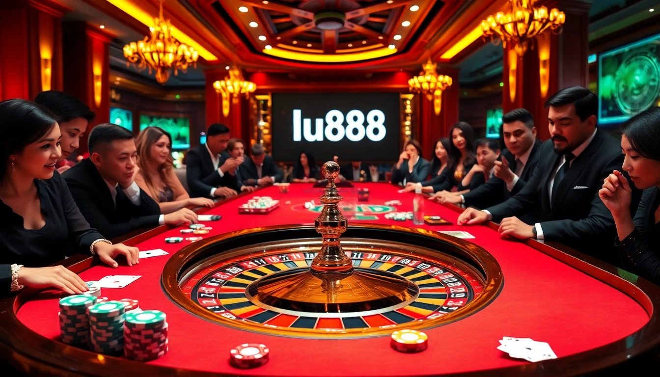 Players fully engage with casino games at lu888, showcasing excitement and strategy at the roulette table.