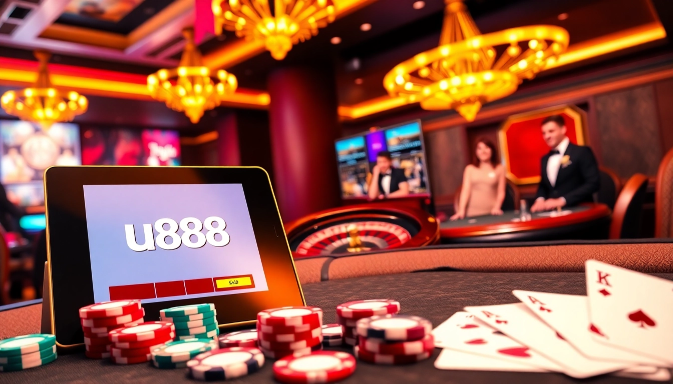 Experience the excitement of u888 with a vibrant casino scene highlighting online betting action.