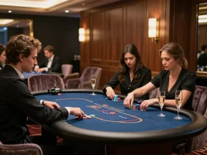 Players engaging in a thrilling VIP game at cm88's luxury casino with high stakes.