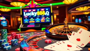 Experience the thrill of winning at Lucky88qq casino with vibrant slot machines and gaming tables.