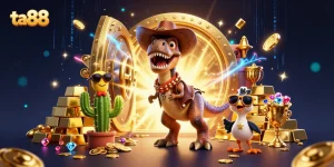 Play games at ta88 with vibrant characters and casino treasures lighting up the scene.