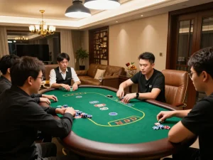 xóc đĩa game night at home with players strategizing while enjoying drinks and snacks