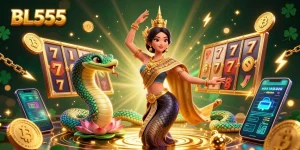 Join the excitement at BL555 with a captivating scene featuring gambling elements and a beautiful Thai dancer.