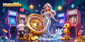 Experience big wins at max88s with vibrant interactive gambling elements in a captivating 3D illustration.