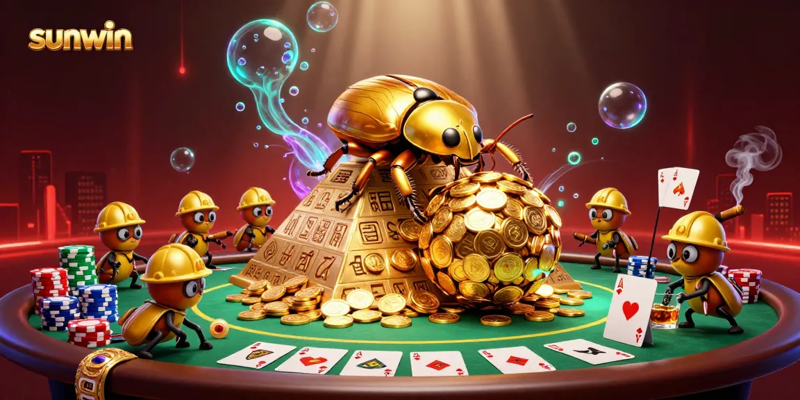 Experience the excitement of sunwin with vibrant golden coins and poker elements in a dynamic casino scene.