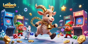 Experience the enchanting Lolajack casinowebsite with a playful 3D casino scene full of festive characters.