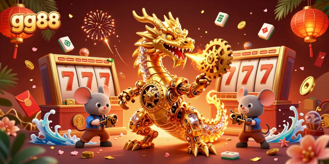 Experience GG88's thrilling slots with a vibrant dragon and dynamic casino elements.