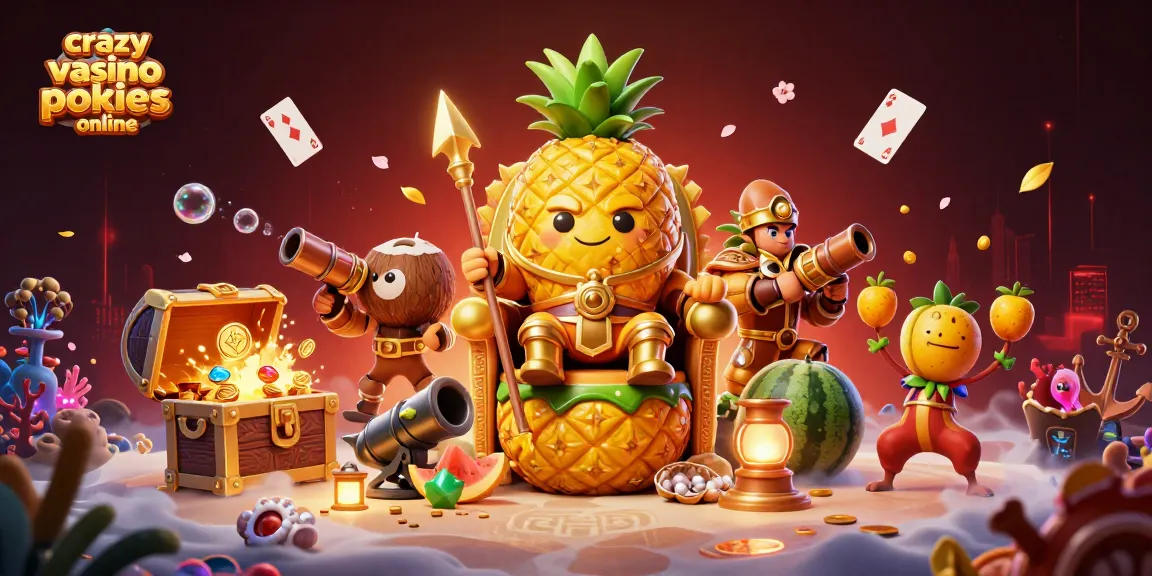 Experience exciting thrills with crazy vega casino pokies online as the golden pineapple king reigns over a vibrant beach casino.